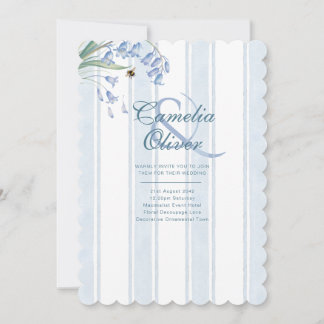 Convite Heritage Bluebells Bees Floral Stripes Wedding