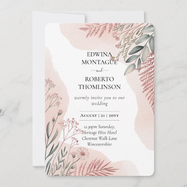 Convite Heritage Blush and Sage Botanical Wedding (Frente)