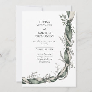 Convite Heritage Botanical Ribbon Twist Elegante Casamento