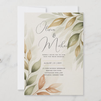 Convite Heritage Botanical Watercolor Greenery Modern Wedd