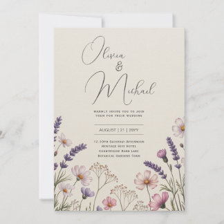 Convite Heritage Flor Silvestre Lavanda Bege Casamento Rús