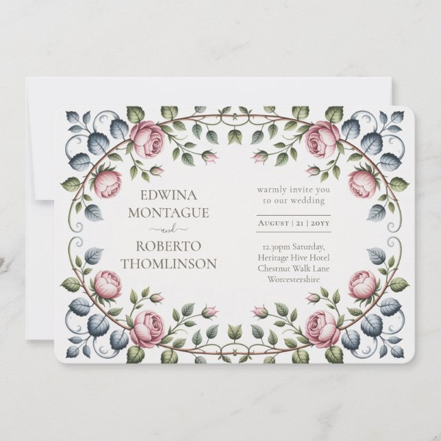Convite Heritage Horizontal Victorian Rose Wedding (Frente)