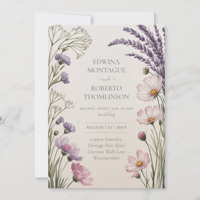 Convite Heritage Lavender Meadow Wildflower Wedding (Frente)