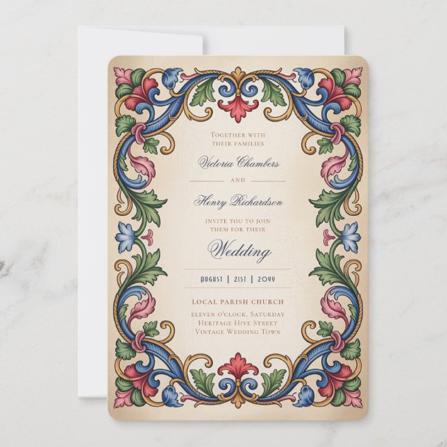 Convite Heritage | Medieval Renaissance Gold Jewel Wedding (Frente)