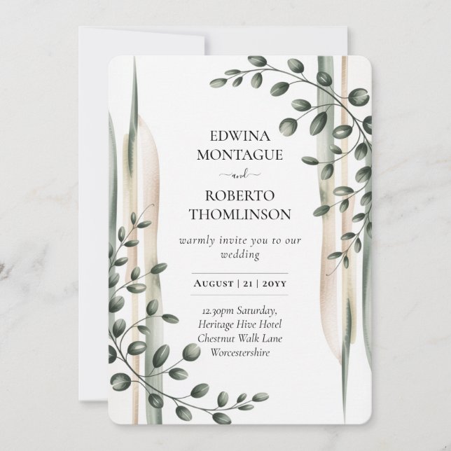 Convite Heritage Modern Botanical Greenery Wedding (Frente)