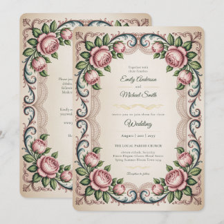 Convite Heritage | Rosa Floral Antiga Vitoriana Casamento