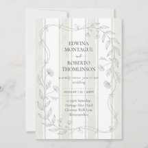 Heritage Sage Stripe Botanical Elegant Wedding