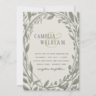 Convite Heritage Sage Verde Botânico Casamento Elegante