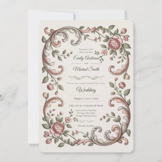 Convite Heritage | Victorian Blush Rococo Floral Wedding