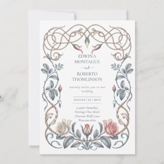 Convite Heritage Victorian Botanical Floral Rose Wedding