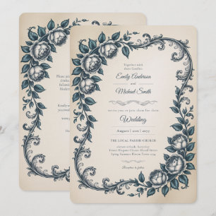 Convite Heritage Victorian Dusty Blue Casamento Botânic