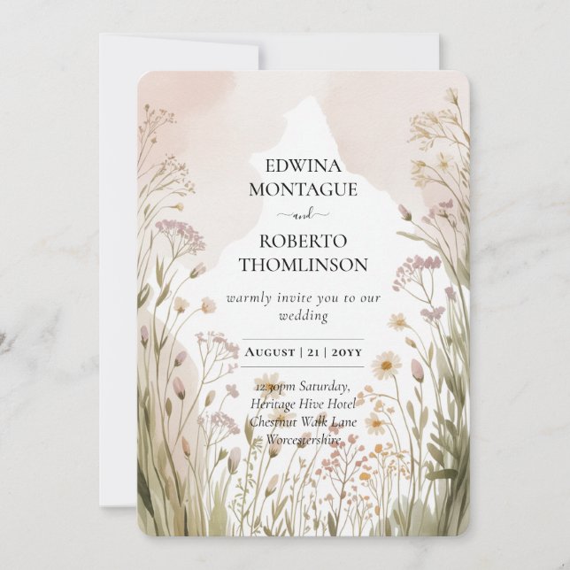 Convite Heritage Wildflower Meadow Wedding (Frente)