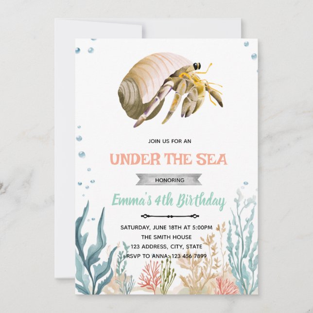 Convite Hermit Crab party invitation (Frente)