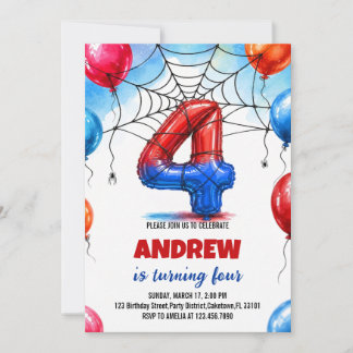Convite Herói da Teia de Aranha Balão Vermelho Azul Aniver
