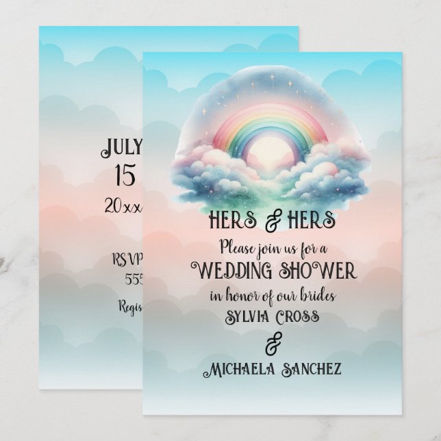 Convite HERS & HERS Lesbian Wedding Shower (Frente/Verso)