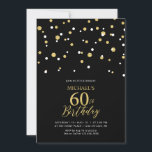 Convite Hexágono Preto e Dourado Confetti 60ª Festa de ani<br><div class="desc">Celebre seu dia especial com este moderno convite de aniversário 60º. Este design apresenta um script de na moda com letra "60º Aniversário" com o hexágono confetti com um tema de cor preto e dourado. Você pode solicitar convite impresso ou baixar o convite digital para envio instantâneo. Mais convites e...</div>