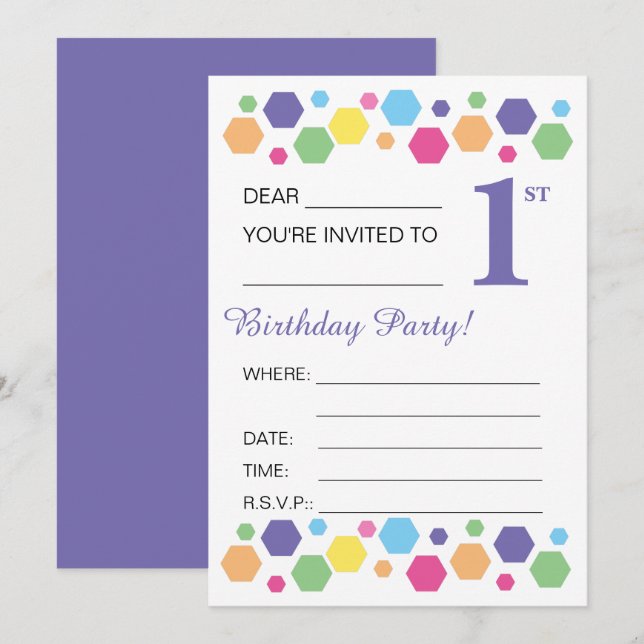 Convite Hexigons ilusimáticos, Roxo, Partido do primeiro a (Frente/Verso)