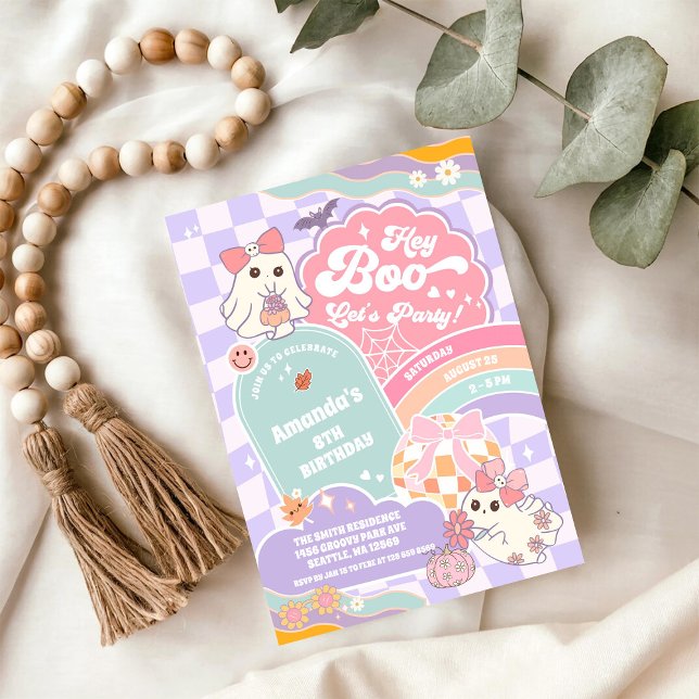Convite Hey Boo Lets Party Rainbow Spooky Birthday  (Criador carregado)