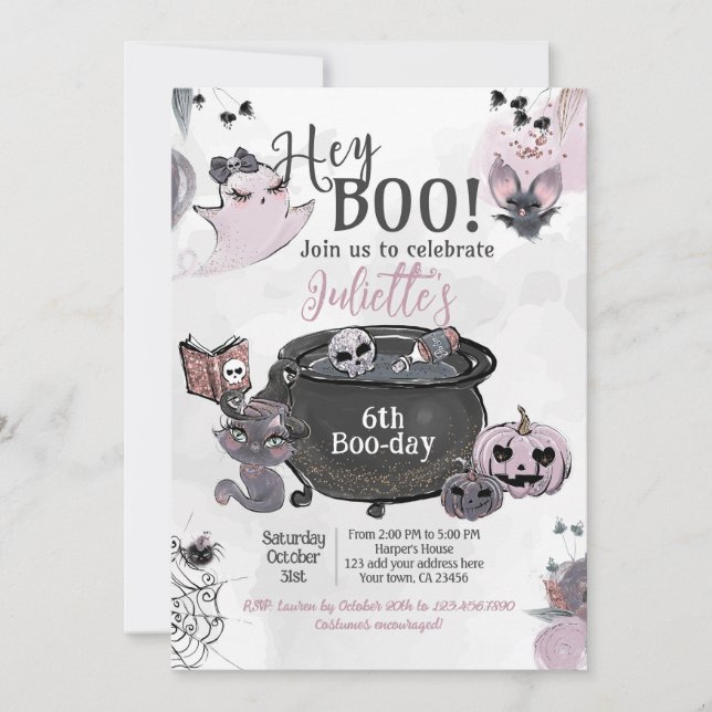 Convite Hey Boo Witch Cauldron Birthday (Frente)