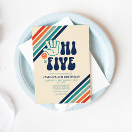 Convite Hi Five Retro Stripes birthday Invitation