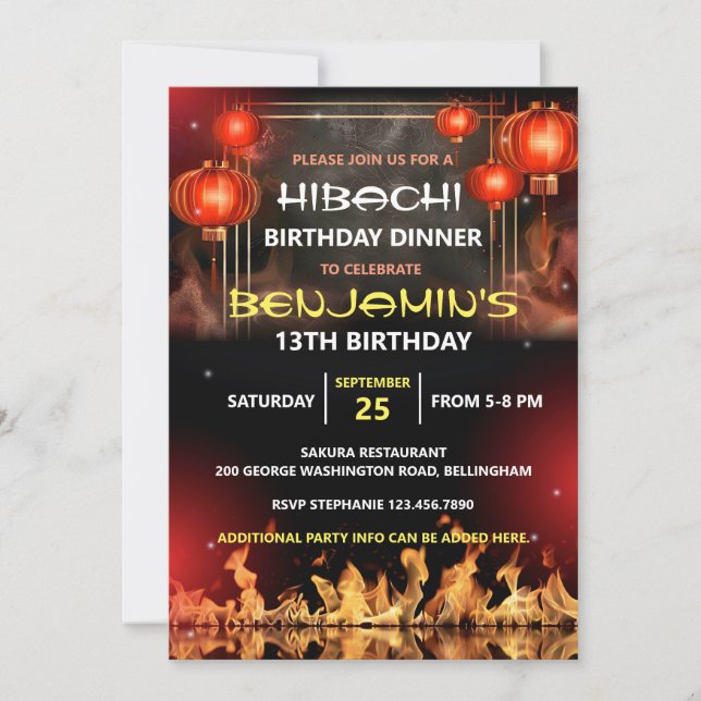 Convite Hibachi Birthday Dinner Party (Frente)
