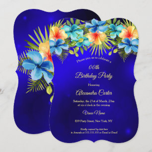 Convite Hibisco Amarelo Azul Floral Tropical Festa