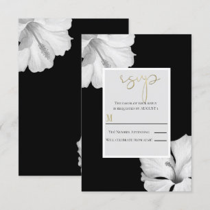 Convite Hibisco Branco Tropical Preto Resposta RSVP Casame