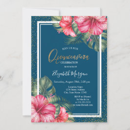Convite Hibisco,Capelo de Formatura Azul Quinceañera