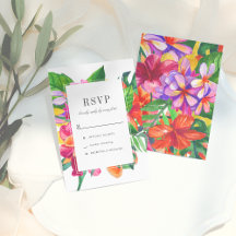 Hibisco, Plumeria & Palma RSVP de Casamento Modern