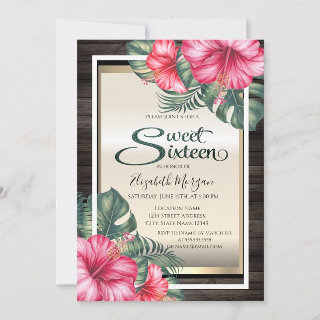 Convite Hibisco Tropical Madeira Sweet 16 (Frente)