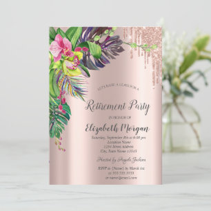 Convite Hibisco Tropical Rose Gold Drips Aposentadoria