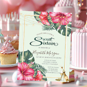 Convite Hibiscus,Dourado Heels Glitter Doce 16