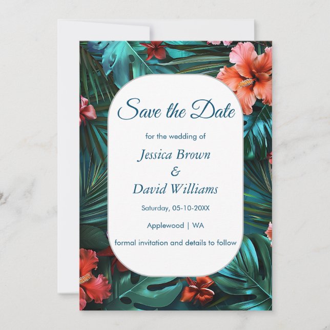 Convite Hibiscus Dream Tropical Weding The Date Card (Frente)