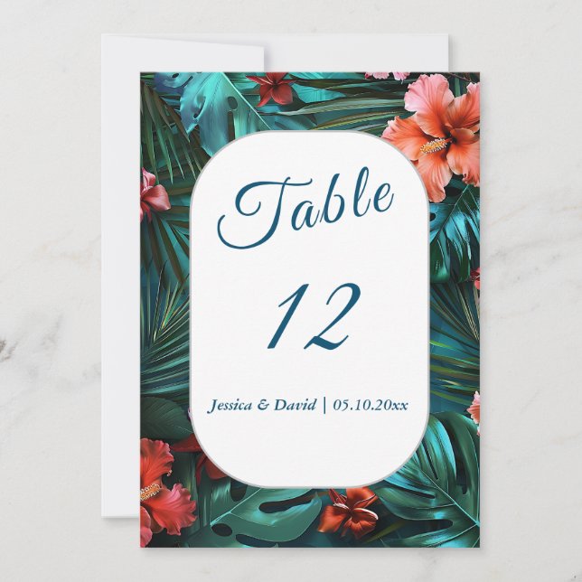 Convite Hibiscus Dream Tropical Wedle Table Number (Frente)