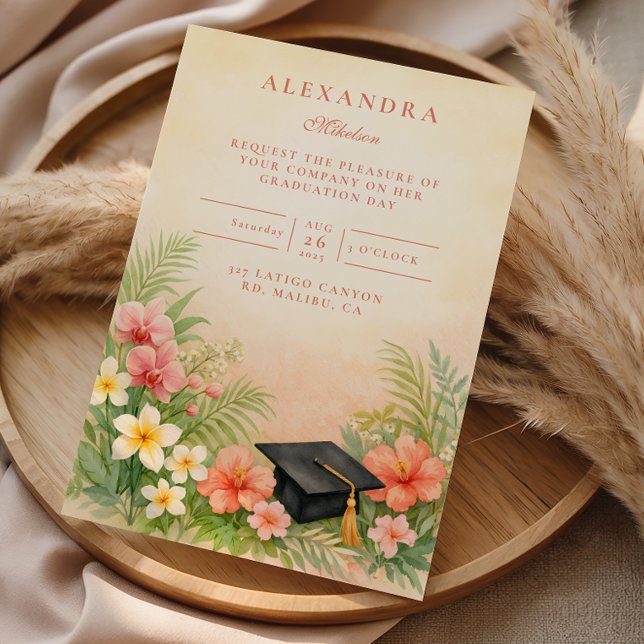 Convite Hibiscus Floral Graduation Party (Criador carregado)