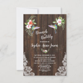 Convite Hibiscus Floral Hummingbird Wood Brunch e Bubble