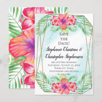 Convite Hibiscus Flower Watercolor Beach Salvar a Data