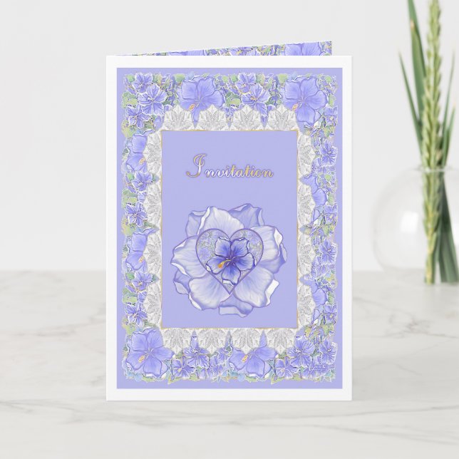 Convite Hibiscus & lace BLUE (Frente)