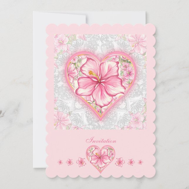 Convite Hibiscus & Lace PINK (Frente)
