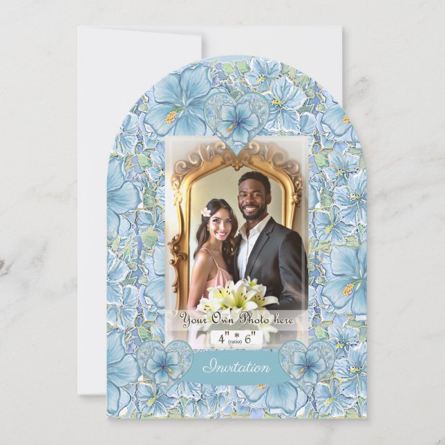 Convite Hibiscus & lace TURQUOISE (Frente)