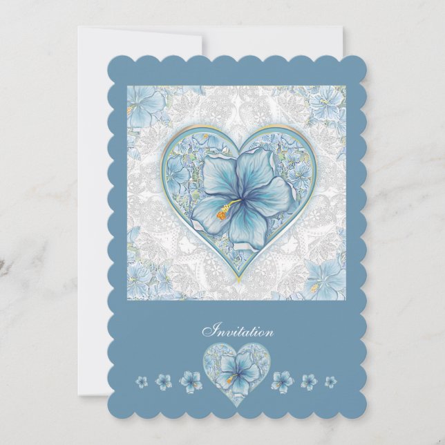 Convite Hibiscus & lace TURQUOISE (Frente)