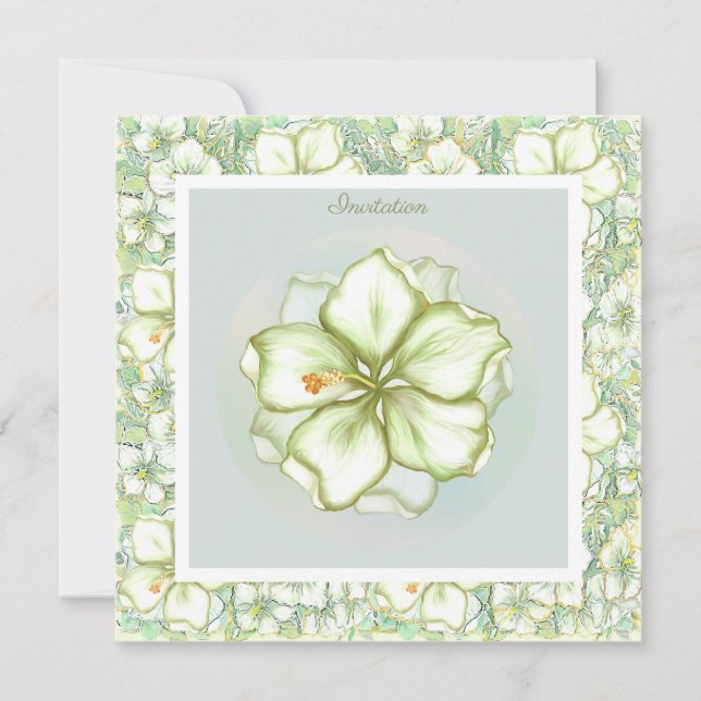 Convite Hibiscus & lace WHITE (Frente)