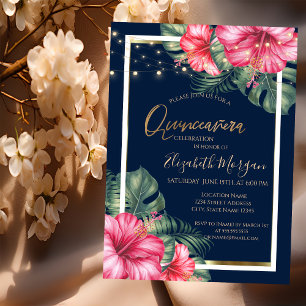 Convite Hibiscus, Luzes, Madeira, Quadro Quinceanera