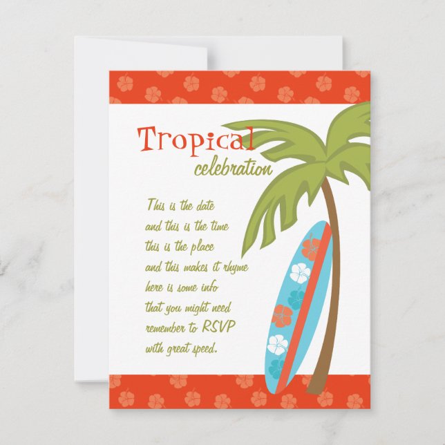 Convite Hibiscus Surfboard (Frente)
