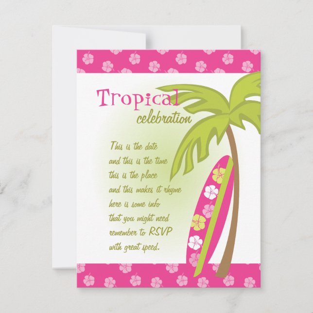 Convite Hibiscus Surfboard (Frente)