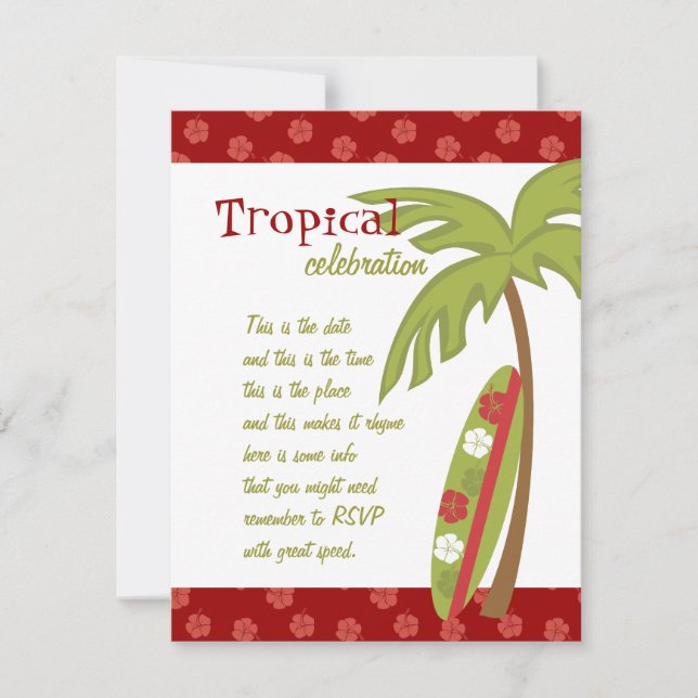 Convite Hibiscus Surfboard (Frente)