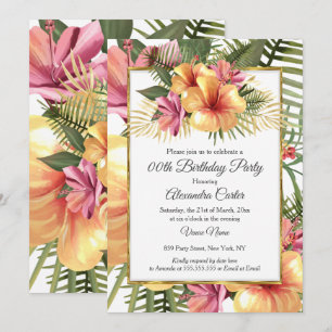 Convite Hibiscus Tropical Amarelo Amarelo Floral Rosa Dour