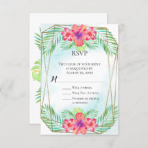 Hibiscus Watercolor Beach Weding RSVP
