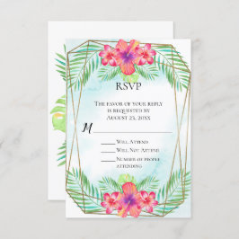 Convite Hibiscus Watercolor Beach Weding RSVP