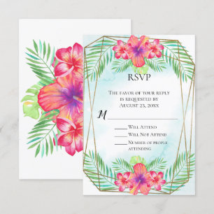 Convite Hibiscus Watercolor Beach Weding RSVP